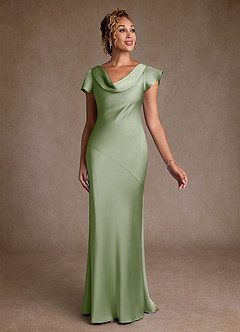 Azazie Shelby Abiti per la Madre della Sposa Abito Sirena in Raso Elasticizzato Plissettato Verde Salvia image3
