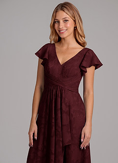 Azazie Omari Bridesmaid Dresses Cabernet A-Line Pleated Floral Burnout Dress image2