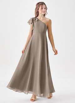 Azazie Arabella Junior Robe Trapèze en Mousseline de soie Rayé Taupe image4