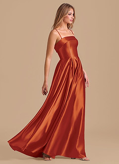 Azazie Lucienne Bridesmaid Dresses Paprika A-Line Pleated Metallic Satin Dress image5