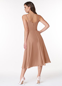 Azazie Clarissa Bridesmaid Dresses Champagne Rose A-Line V-Neck Chiffon Dress image2