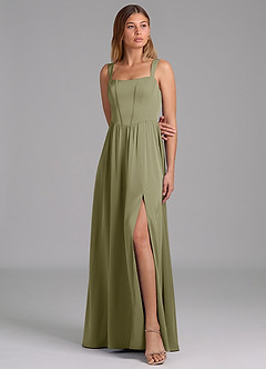 Azazie Rosaline Suknie dla druhen Linia A Rozcięcie z boku Satyna elastyczna Do ziemi Sukienka image4