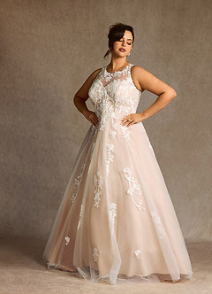 Azazie Melrose Wedding Dresses Diamond White Nude A-Line Sweetheart Lace Tulle Dress image9