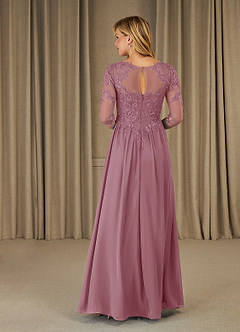 Azazie Mirielle Mother of the Bride Dresses Vintage Mauve A-Line Scoop Lace Chiffon Dress image2