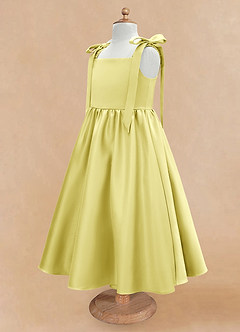 Azazie Chelsie Flower Girl Dresses Lemon Sorbet A-Line Bow Matte Satin Dress image7