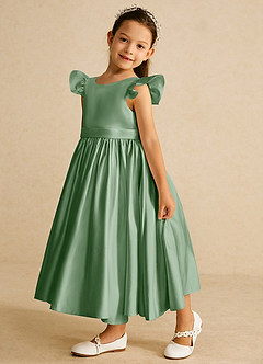 Azazie Violeta Flower Girl Dresses Matcha Ball-Gown Bow Matte Satin Dress image5