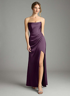 Azazie Leonis Bridesmaid Dresses Plum Mermaid Pleated Stretch Satin Convertible Dress image5