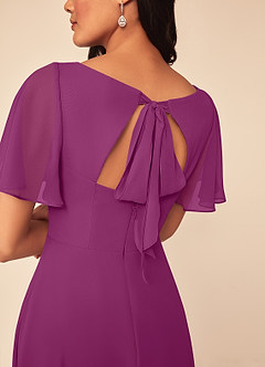 Azazie Kimber Bridesmaid Dresses Orchid A-Line Flounce Sleeve Chiffon Dress image13