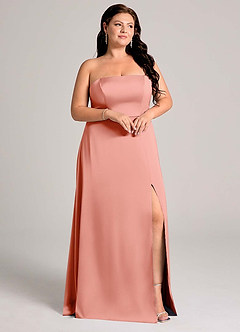 Azazie Wren Bridesmaid Dresses Coral A-Line Strapless Stretch Satin Convertible Dress image12