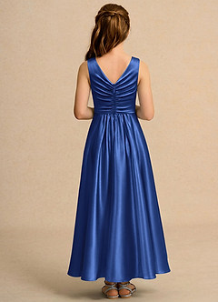 Azazie Ducky Girls Formal 플라워 걸 드레스 A라인 주름진 스트레치 새틴 발목 길이 드레스 image2