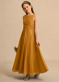 Azazie Ducky Junior Formal Flower Girl Dresses Butterscotch A-Line Pleated Chiffon Dress image5
