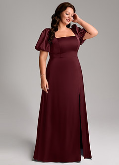 Azazie Fyona Robes de demoiselle d'honneur Robe Trapèze en Satin extensible Plissée Cabernet image13