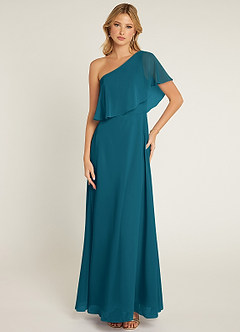 Azazie Lizzy Brautjungfernkleider A-Linie One-Shoulder Chiffon Kleid Tintenblau image1