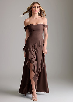 Azazie Sloane Robes de demoiselle d'honneur Robe Trapèze en Mousseline de soie Encolure en Forme de Cœur Ganache image5