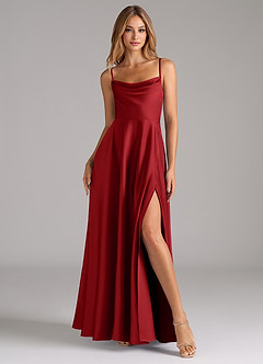 Azazie Elle Robes de demoiselle d'honneur Robe Trapèze en Satin extensible Plissée Grenade image4