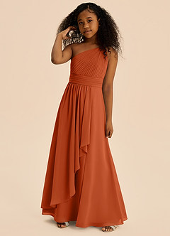 Azazie Skye Junior Robe Trapèze en Mousseline de soie Plissée Orange Brûlée image4