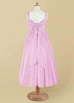 Azazie Cutie Pie vestidos de niña de las flores Vestido de Rosa Caramelo de Satin Mate de Corte En A con Plisado image8