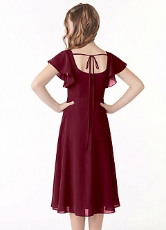 Azazie Bondi Junior Jurk van Chiffon met A-Lijn Ruches Cabernet image3