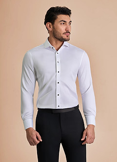 front Henry White Stud-Front Cotton Tuxedo Shirt