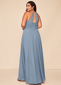 Azazie Ginger Bridesmaid Dresses Dusty Blue A-Line Halter Pleated Chiffon Dress image11