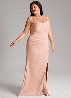 Azazie Deandra Bridesmaid Dresses Rose Gold Mermaid Pleated Stretch Satin Dress image11