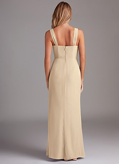 Azazie Denice Bridesmaid Dresses Champagne Sheath Pleated Chiffon Dress image2