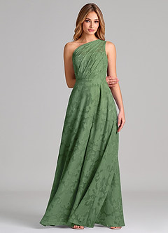 Azazie Phaedra Abiti da Damigella Abito A-Line in Burnout Floreale Monospalla Eucalipto image4