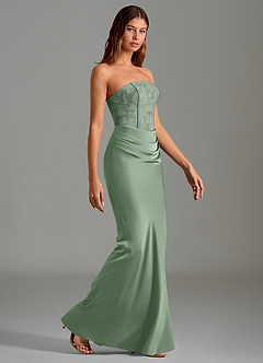 Azazie Emilia Brautjungfernkleider Meerjungfrau-Linie Schulterfrei Stretch-Satin Kleid Matcha image3
