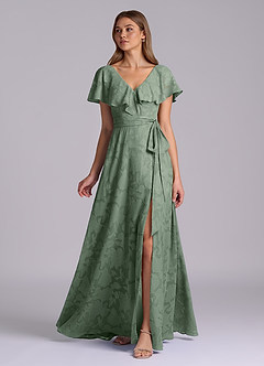 Azazie Lainey Bridesmaid Dresses Matcha A-Line with Pockets Floral Burnout Dress image5