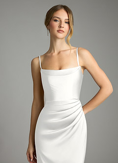 Azazie Leonis Brautjungfernkleider Wandelbar Meerjungfrau-Linie Plissee Stretch-Satin Kleid Weiß image3