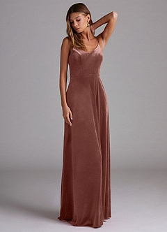 Azazie Moira Bridesmaid Dresses Rustic Rose A-Line with Pockets Velvet Dress image3