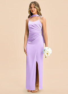 Azazie Calandra Junior Lilac Sheath Pleated Stretch Satin Dress image4