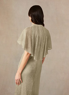 Azazie Draga Mother of the Bride Dresses Champagne Gold Sheath Pleated Metallic Mesh Dress image5
