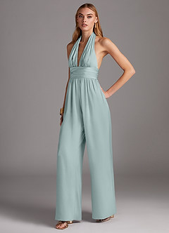 Azazie Oli Robes de demoiselle d'honneur Combinaison en Satin extensible Plissée Verre De Mer image1