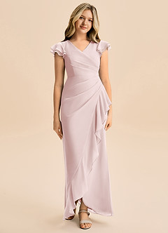 Azazie Julie Junior Blushing Pink Mermaid Ruched Chiffon Dress image4