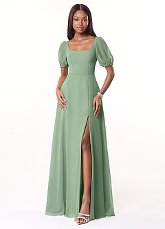 Azazie Alani Bridesmaid Dresses Matcha A-Line Square Neckline Chiffon Dress image1