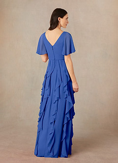 Azazie Watson vestidos de madre de la novia Vestido de Azul Real de Gasa de Corte En A con Cuello en V image4