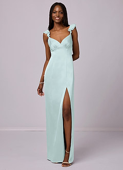 Barbie ♥ Azazie Bridesmaid Dresses Sea Glass Sheath Stretch Satin Dress image4
