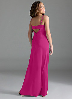 Azazie Leonis Junior Fuchsia A-Line Pleated Stretch Satin Dress image5