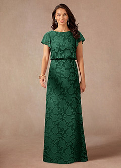 Azazie Lehi Mother of the Bride Dresses Dark Green A-Line Boatneck Floral Burnout Dress image4