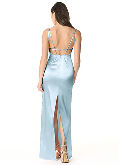 Azazie Kae Final Sale Sky Blue Sheath Metallic Satin Dress image2