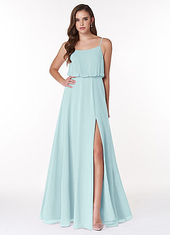 Azazie Lupe Bridesmaid Dresses Sea Glass A-Line Scoop Blouson Chiffon Dress image1