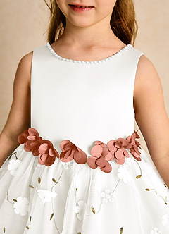 Azazie Starri Flower Girl Dresses Ivory Mai Tai Ball-Gown Beaded Matte Satin Dress image8