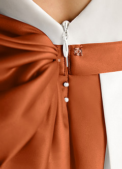Azazie Cherry Flower Girl Dresses Ivory Burnt Orange Ball-Gown Pleated Matte Satin Dress image6
