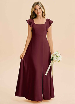 Azazie Bondi Junior Cabernet A-Line Side Slit Stretch Satin Dress image1