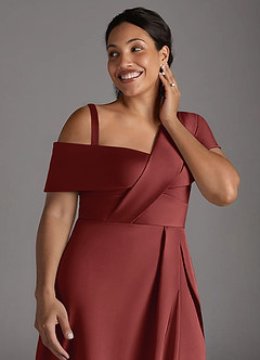 Azazie Milton Mother of the Bride Dresses Terracotta A-Line Pleated Stretch Satin Dress image14