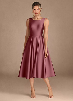 Azazie Fulton Mother of the Bride Dresses Desert Rose A-Line Pleated Stretch Satin Dress image5