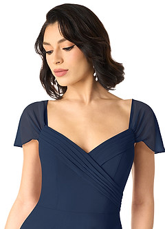 Azazie Tancie Bridesmaid Dresses Dark Navy A-Line Off the Shoulder Chiffon Convertible Dress image4