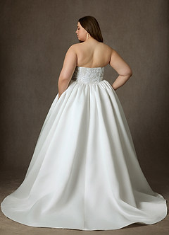 Azazie Mirabeth Trouwjurken Jurk van Kant met Baljurk Strapless Diamant Wit image5