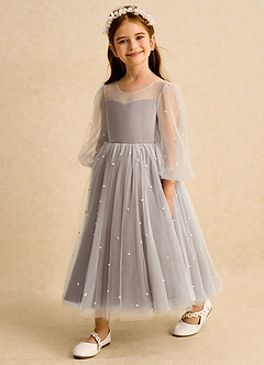 Azazie Trudy Flower Girl Dresses Taupe Ball-Gown Sweetheart Neckline Tulle Dress image4